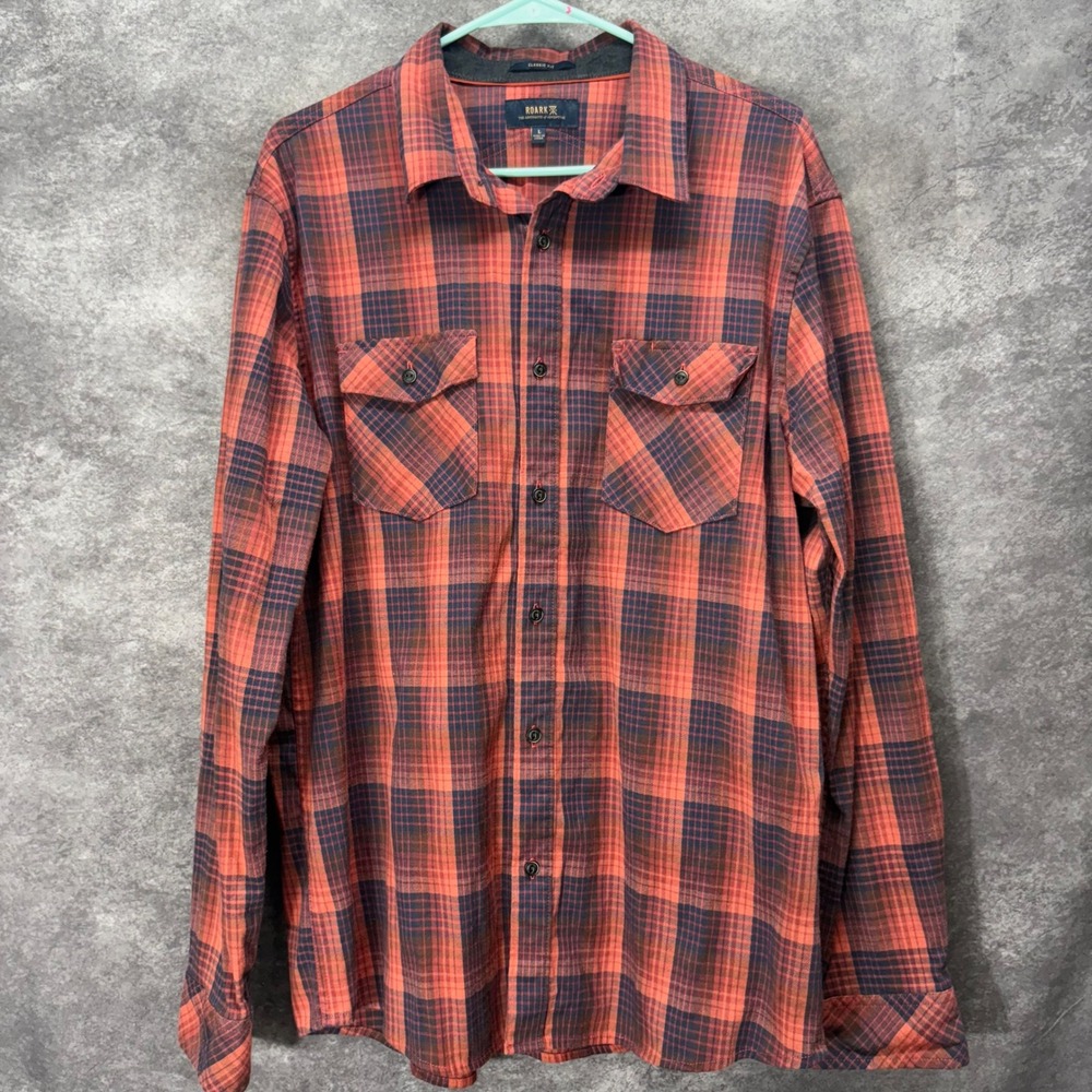 Roark Classic Fit Plaid Flannel Button Up Shirt Men's L Red Navy Blue Heritage